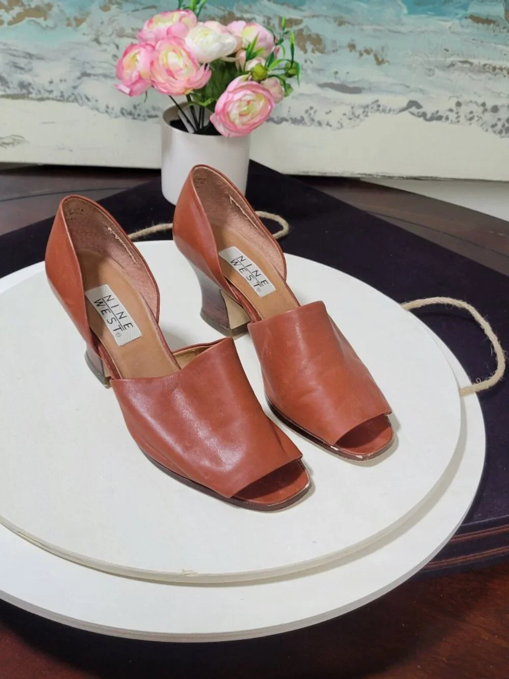 Nine West Brown Leather Cut-Out Pumps [Item #SP12]